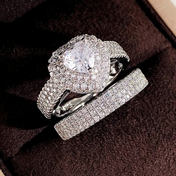 Size 6Silver cz Heart Ring Set Wedding Jewelry - Picture 5 of 8